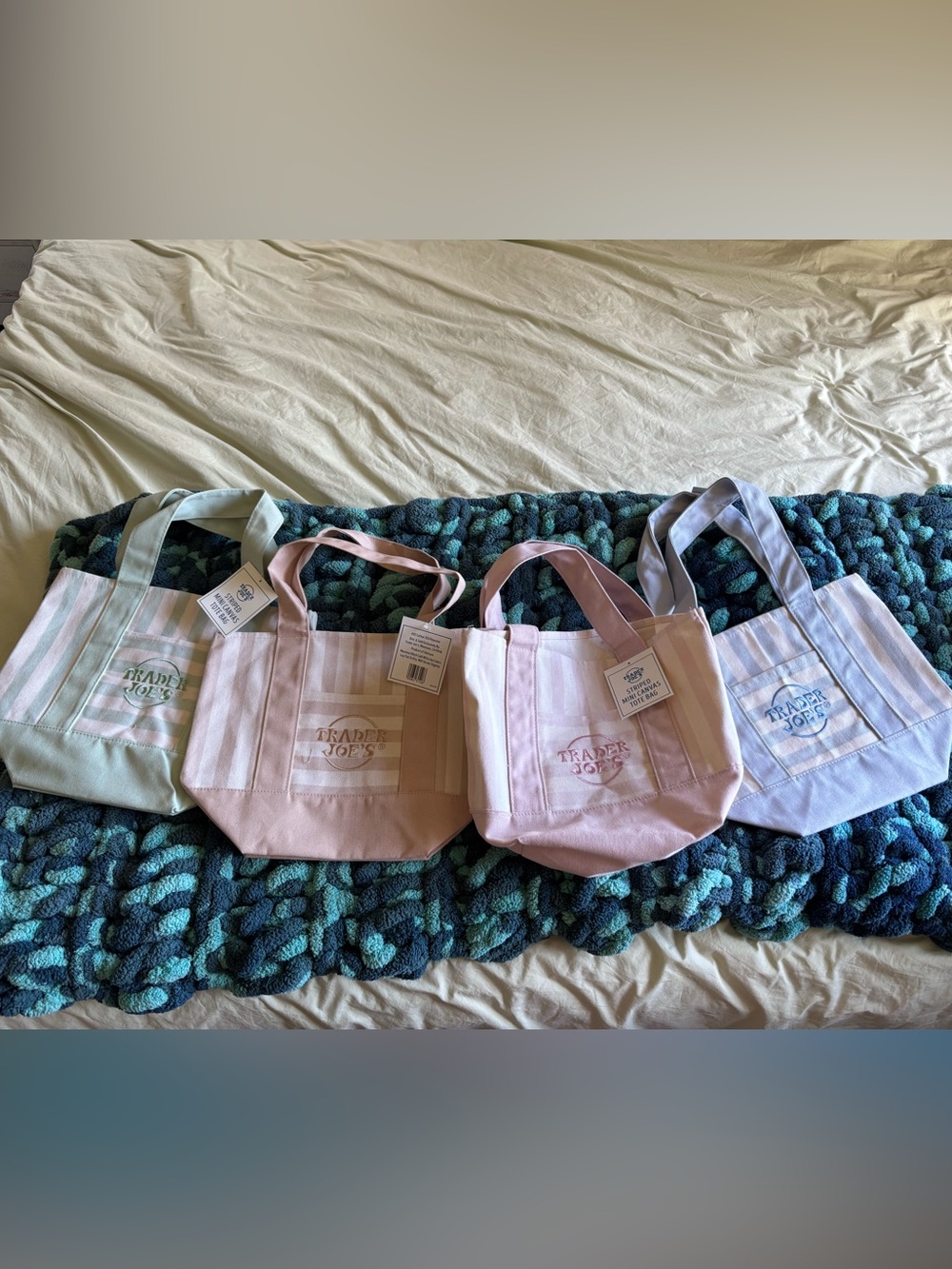 Trader Joe's Pastel Stripe Canvas Tote Bag - Pink